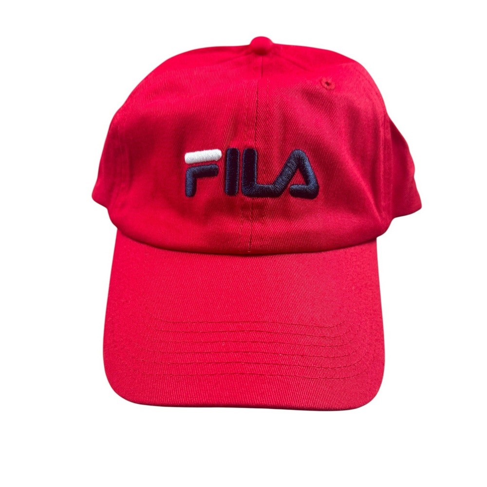 FILA Dad Hat Adjustable One Size Red Cotton Logo Cap‎ NEW